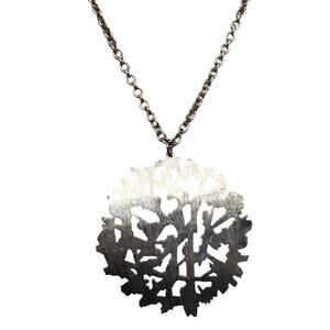 Vtg Large Brushed Silver Tone Modernist  Statement  Pendant Necklace